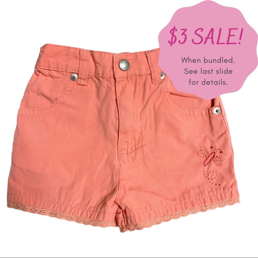 Peach embroidered dragonfly Spring scalloped edge shorts Adorable Full Coverage